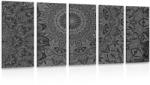 Dovido Tablou 5-piese Mandala elegantă în design alb-negru - 100x50