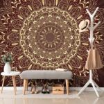 Dovido Tapet Mandala de aur pe fundal vișiniu - 245x165