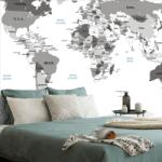 Dovido Tapet harta în alb-negru cu contrast albastru - 441x297