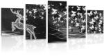 Dovido Tablou 5-piese cerb frumos cu fluturi în design alb-negru - 100x50