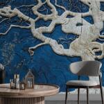 Dovido Tapet copac abstract pe lemn cu contrast albastru - 147x270