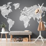 Dovido Tapet harta lumii eclozată în design alb-negru - 98x66