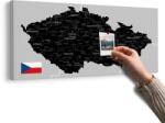 Dovido Tablou pe plută hartă gri-negru a Cehiei cu steag - 120x60 transparent