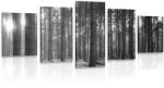 Dovido Tablou 5-piese dimineața în pădure în design alb-negru - 150x75