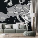 Dovido Tapet harta în alb-negru cu denumirile țărilor UE - 441x297