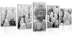Dovido Tablou 5-piese yin și yang Budha în design alb-negru - 200x100