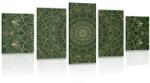 Dovido Tablou 5-piese Mandala ornamentată detaliată în colarea verde - 200x100