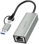 LogiLink Adaptor Wireless Logilink Adaptor USB-C la Gigabit Ethernet Logilink, 2-in-1, gri, 1xLAN (UA0238B)