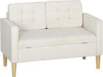 HOMCOM Canapea cu două locuri cu spațiu de depozitare, capitonare cu nasturi, perne, lemn de cauciuc, 117x62x78cm, alb crem | Aosom Romania (839-032V00CW) Canapea