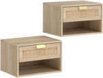 HOMCOM Set de 2 Noptiere Suspendate cu Sertar din Ratan Raft Deschis Economisire Spațiu 40x30x25 cm Stejar | Aosom Romania (83D-170V80AK)