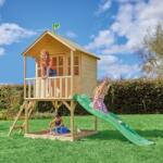 TP Toys Casuta de gradina TP TOYS, HILLTOP, cu platforma cu loc de nisip si tobogan, lemn, natur (TP9782) Casuta pentru copii