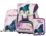 KARTON P+P PREMIUM ONE HORSE lovas dekorációval készült csatos iskolatáska szett, tolltartóval és tornazsákkal lányoknak, 3 részes szett - Oxybag