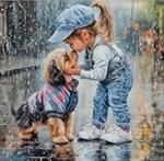 NORIMPEX - Puzzle Tablou Diamant: Fată cu câine în ploaie 30x40cm - 1 - 39 piese