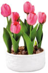 AdTrend Lalele artificiale roz in ghiveci ceramica alba 18, 5 x 32 cm (74878A)