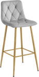 FDY Scaun Bar Simon Catifea Gri Deschis Picioare Metalice Finisaj Lemn