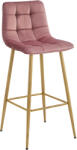 FDY Scaun Bar Simon Catifea Roz Picioare Metalice Finisaj Lemn