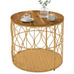 Outsunny Măsuță laterală Ø50 cm rezistentă la intemperii, masă de grădină cu aspect de rattan, blat din lemn de acacia, picioare reglabile Teak | Aosom Romania (84G-489V90TK) Masa de cafea