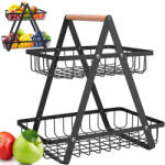 Verk Group Raft de bucătărie loft cu două nivele și coș în stil negru (07340) Raft