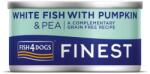 Fish4Dogs Conservă pentru câini din pește alb cu dovleac și mazăre 85 g