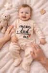 SuperBaby Salopeta cu mesaj pentru parinti, bej, cu botosei