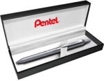 Pentel Zseléstoll, 0, 35 mm, nyomógombos, ezüst tolltest, PENTEL "EnerGel BL-407" fekete, ajándék kék tollbetéttel (PENBL407) - tutitinta