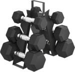SPORTNOW Set de Gantere pentru Sală cu Suport, 2x2kg, 2x5kg, 2x8kg, Greutăți Hexagonale din Metal cu Mânere Antiderapante, Antrenament de Forță și Fitness Acasă, Negru | Aosom Romania (A91-403V00BK)