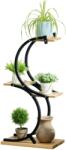 Outsunny Suport de plante cu 4 rafturi, lemn masiv, rezistent la intemperii, 46 cm x 25 cm x 91 cm, Negru + Natural | Aosom Romania (845-802V00ND)