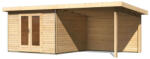 Karibu Radeburg 1. Kerti ház/medenceház 3, 3m széles, hátfallal rendelkező bővítménnyel/terasszal, natúr fából 604 cm x 309 cm