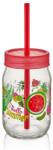 LUXPLASTIC IRIS C-00162 Pahar de sticlă de primăvară cu pai 380ml, roșu, verde sau galben (C-00162)