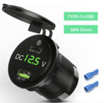  Autós Dual USB töltőaljzat, 12V - 24V gyorstöltés, 4, 2 A, LED voltmérővel (1000) (1000)