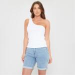 Be You Women's One Shoulder Rib Tank Vest - White