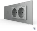 LIVOLO Intrerupator Simplu Cap Scara / Cruce + 2 Prize LIVOLO cu Rama Din Sticla, Standard Italian, 6M SmartElectro IntelligentHouse (VL-FC1S/2FCTC-6I)