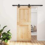 vidaXL Преплъзваща се врата 85 x 210 cm Естествено и черно (3445069)