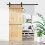 vidaXL Преплъзваща се врата 80 x 210 cm Естествено и черно (3445122)