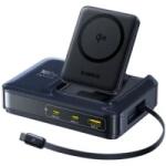 Baseus Incarcator retea Baseus Nomos, 2x USB-C, 1x USB, Quick Charge 160 W, Qi2, Cablu USB-C integrat, Black (E0121700)