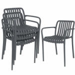 Outsunny Set 4 scaune pentru grădină Scaune stivuibile pentru terasă cu design cu lamele și cotiere, ergonomice Gri închis | Aosom Romania (84G-930V00CG)