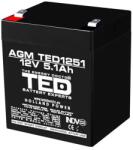 Ted electric Оловна батерия TED ELECTRIC AGM, 12V, 5Ah, 90/ 70/ 10 1mm, Терминал 2 (TED-12V-5AH) - xtreme