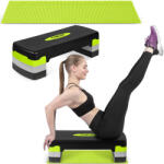 Neo-Sport Aerobik lépcső, Neo-Sport, NS-400, zöld, 28 × 68 × 20 cm, 3 szint, csúszásgátlós, vízálló, teherbírás: 200 kg teherbírás, csúszásgátló szőnyeggel (TE140000) (TE140000)