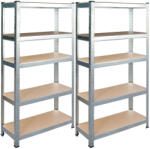 Humberg Műhelypolc szett, Humberg HR-810, ezüst, 150 x 75 x 30 cm, 5 polcos, acél, MDF polclapok, állítható polcmagasság, teherbírás: 125 kg/polc, 2 db-os szett (TE4810-2)