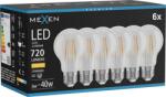 Mexen Vintis 6x LED filament izzó E27, A60, 6W, Meleg - 2700K, 720 lm, átlátszó - L150-E27-0627-00x06 (L150-E27-0627-00x06)