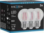 Mexen Vintis 3x LED filament izzó E27, G45, 4W, 55 lm, piros - L156-E27-04XX-45x03 (L156-E27-04XX-45x03)