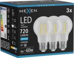 Mexen Vintis 3x Filament LED izzó E27, A60, 6W, Hideg - 6500K, 720 lm, átlátszó - L150-E27-0665-00x03 (L150-E27-0665-00x03)