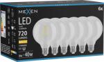Mexen Vintis 6x LED filament izzó E27, G95, 6W, Meleg - 2700K, 720 lm, átlátszó - L157-E27-0627-00x06 (L157-E27-0627-00x06)