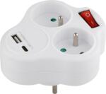 Strend Pro Priza dubla Strend Pro cu USB-A, USB-C si intrerupator, alba (215721)