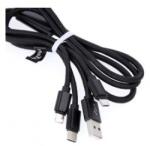 Maxlife adatkábel, 3 az 1-ben USB - Lightning + USB-C + microUSB 1, 0 m 2, 1 A, fekete