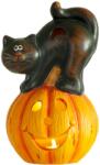 MagicHome Vianoce Decoratiune Halloween cu dovleac LED si pisica, ceramica, 22 cm (8091206)