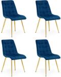 FDY Set 4 Scaune Bucatarie/Dining Spirit Catifea Albastru, Picioare Metalice, Finisaj Auriu