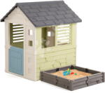 Smoby Căsuță cu nisipar și grădină Square Playhouse Life Smoby extensibilă cu 3 ferestre și 2 tobogane cu filtru UV de la 24 luni (SM810740A) Casuta pentru copii