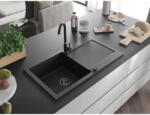 Mexen Leo konyhai mosogató gránit 1 medence+csepegtetö+ pop up szifon 900 x 500 mm, fekete , szifon fekete - 6501901010-77-B 1 medencés (5905315012593)