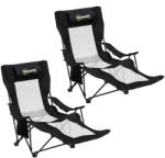 Outsunny Set de 2 Scaune Pliabile Rabatabile pentru Camping cu Suport Picioare Detașabil, Tetieră, Suport Pahar și Husă, Negru | Aosom Romania (A20-615V00BK)
